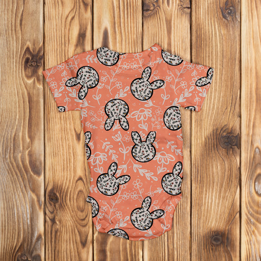 Floral bunnies-peach-seamless